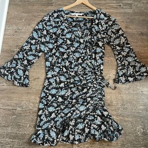 Veronica Beard Sean Silk Floral Print Mini Dress Black Blue